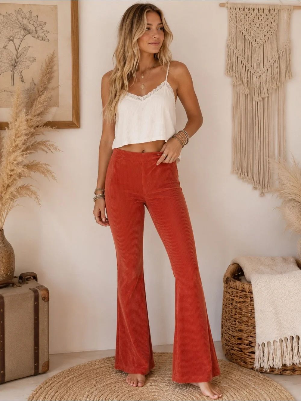 aerie Burnt Orange Corduroy Flare Pants